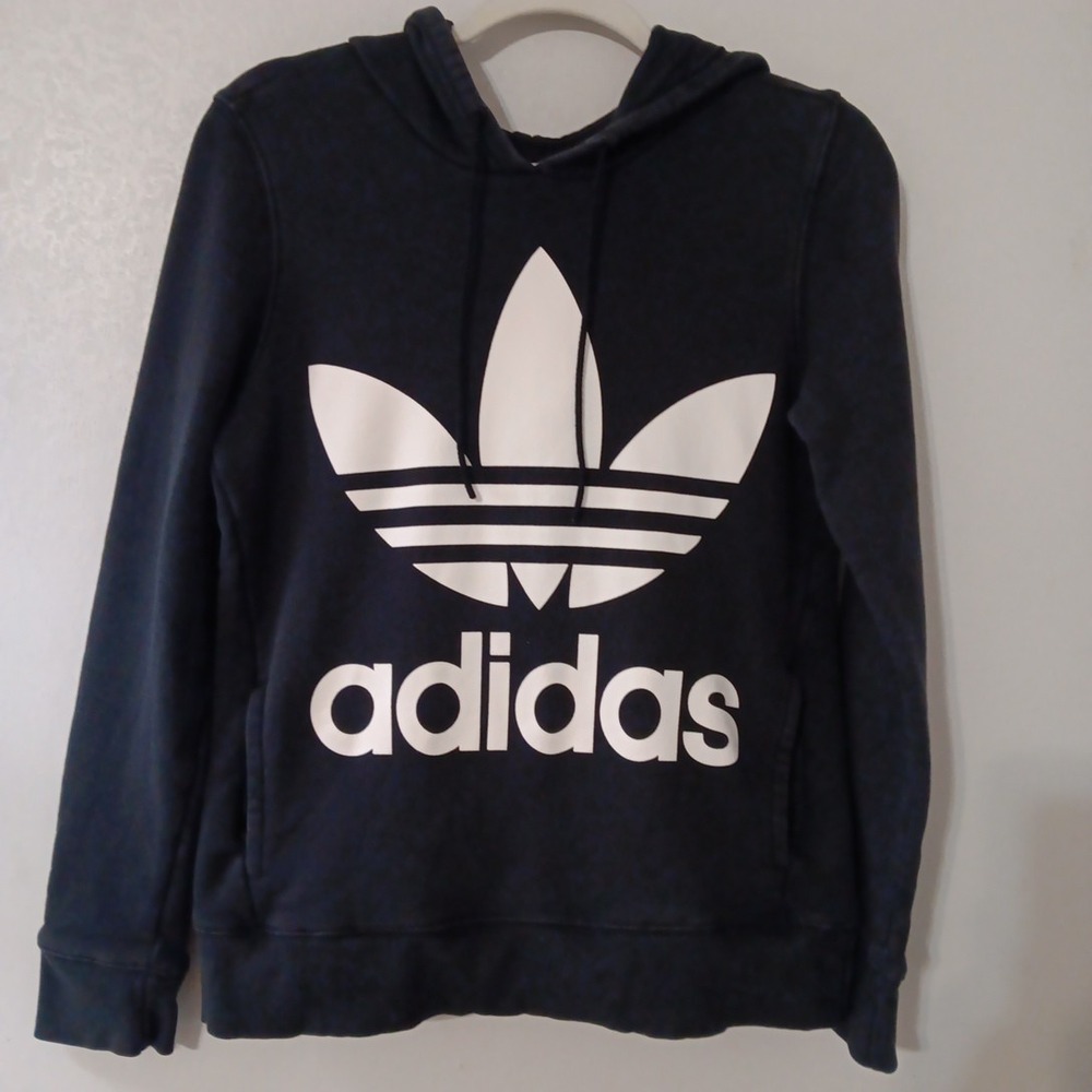 Adidas Women's Trefoil Originals Hoodie Sz S CE2408 Black w/White Logo Pockets
